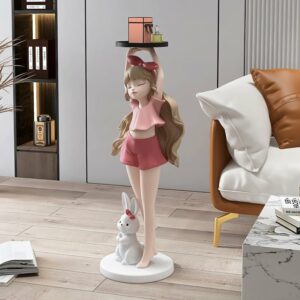 Tượng decor cô gái bưng khay để sàn